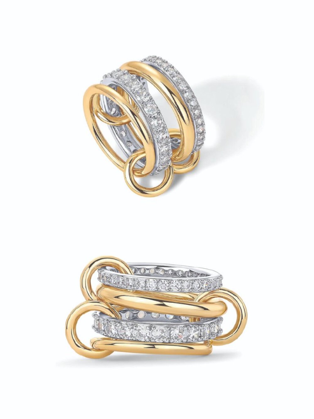 PAVOI 14K Gold Plated Interlocked Stackable Rings, 2 tone